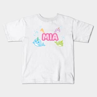 Personalised 'Mia' Narwhal (Sea Unicorn) Design Kids T-Shirt